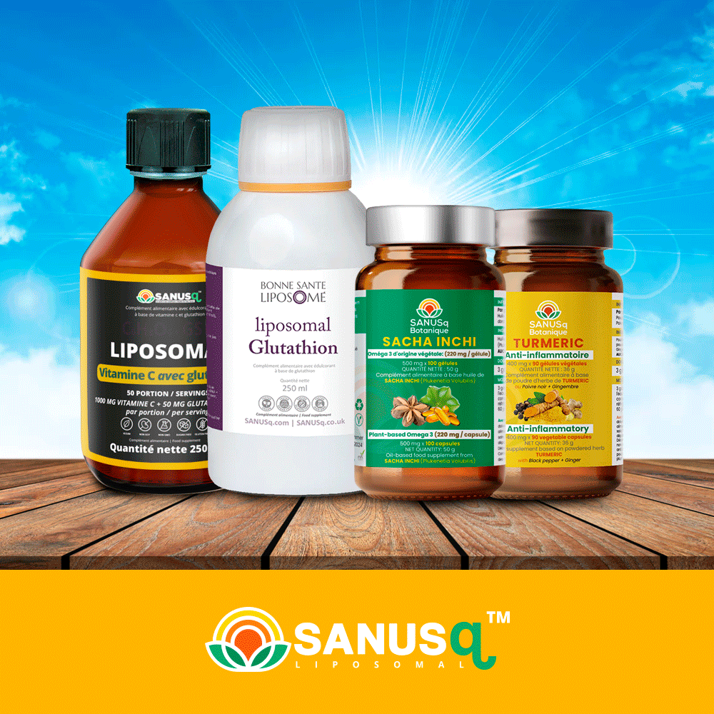 Gamme de suppléments SANUSq Health – Vitamine C Liposomale, Glutathion, Sacha Inchi Oméga 3 et Curcuma anti-inflammatoire