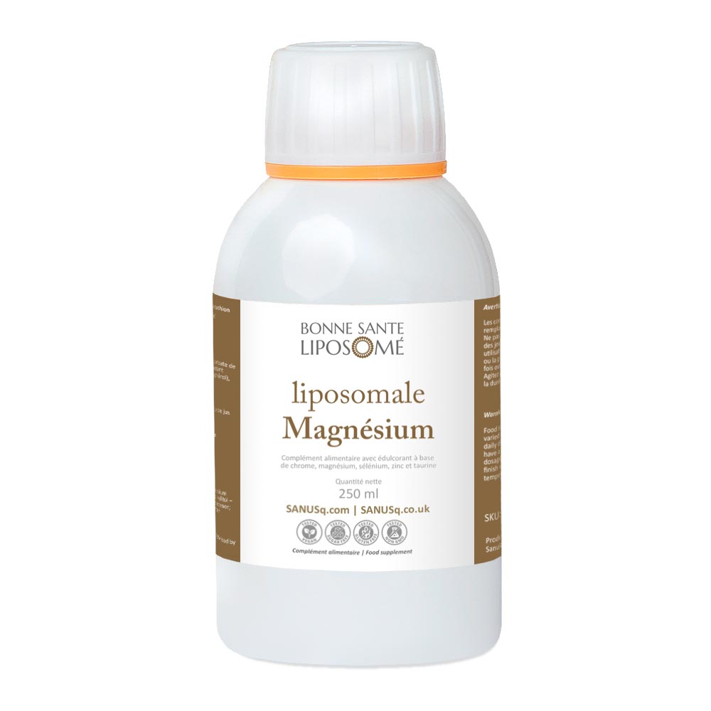 Flacon de Magnésium Liposomal SANUSq Health 250 ml – complément avec chrome, sélénium, zinc et taurine