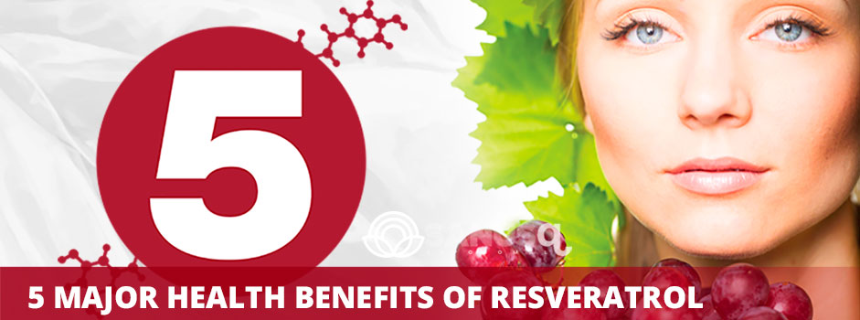 5 major health benefits of resveratrol – grapes, vine leaves and molecular structure