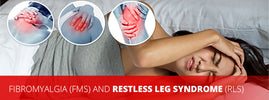 Fibromyalgia FMS and restless leg syndrome RLS — woman in pain lying down with joint pain indicators
