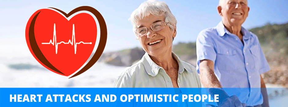 Heart attacks and optimistic people — smiling senior couple walking on beach with heart rate icon