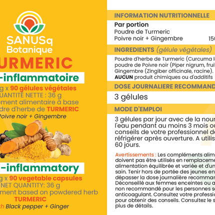 Organic Turmeric capsules from SANUSq Botanique