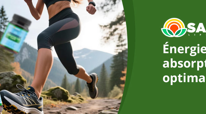 Complément de CoQ10 liposomale SANUSq Health, coureuse en montagne, dynamisez vos cellules et absorbez plus.