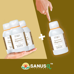Trois flacons de Magnésium liposomal SANUSq Health avec un quatrième offert dans une offre trois achetés un offert