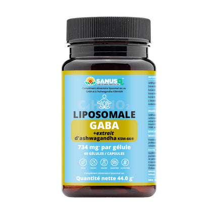SANUSq Health flacon complément liposomal GABA Ashwagandha KSM-66 – 734mg 60 gélules vegan