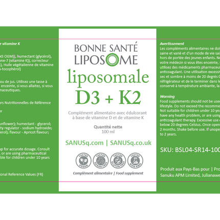 Liposomal Vitamin D3+K2 100ml from Bonne Sante Lipsome