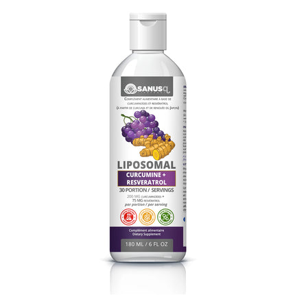 SANUSq Liposomal Curcumin and Resveratrol - 180ml bottle