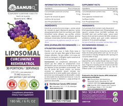 SANUSq Liposomal Curcumin and Resveratrol 180ml - label